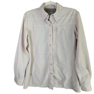 LL Bean Fishing Shirt Womens S Tan Vented Roll Tab Hiking